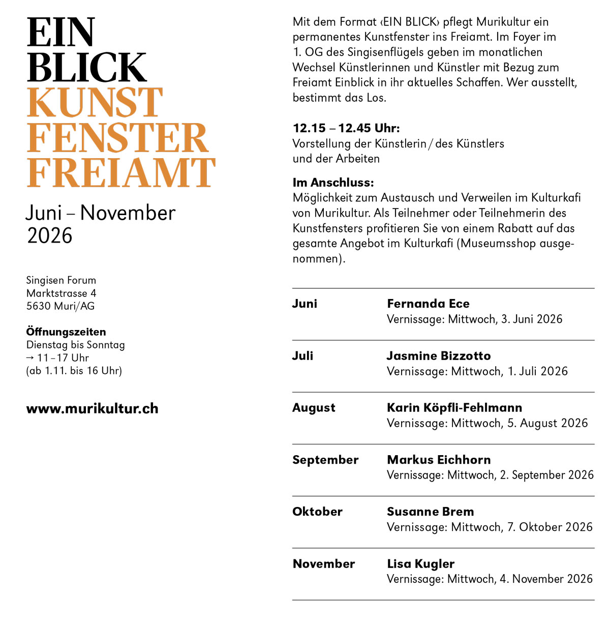 Einblick, Kunstfenster Freiamt, Murikultur, Vernissage Susanne Brem
