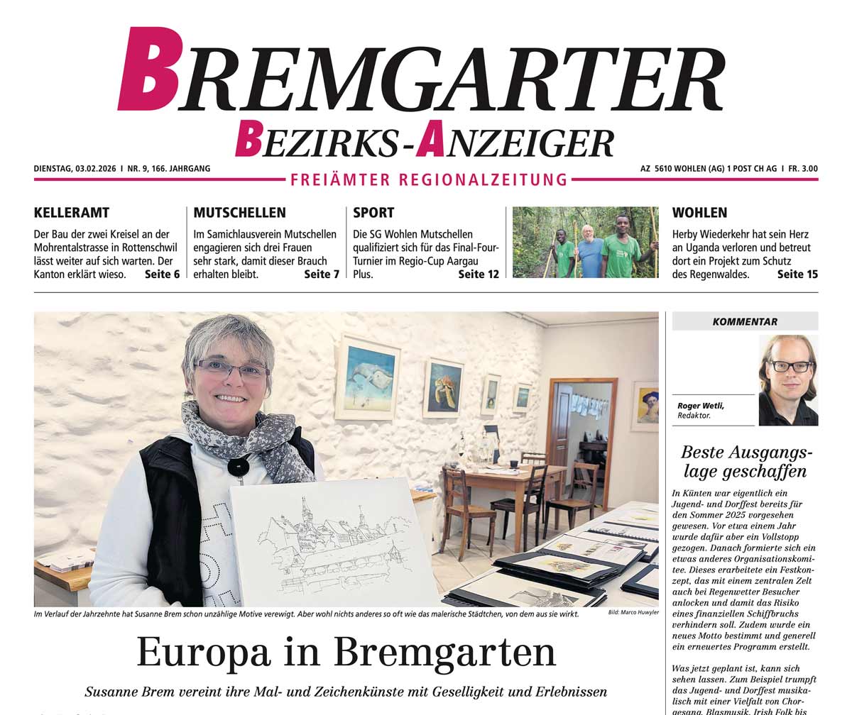 Bremgarter Bezirksanzeiger, Zeitungsartikel, Frontseite, Artikel, Susanne Brem, Bremgarten ART-Akademie