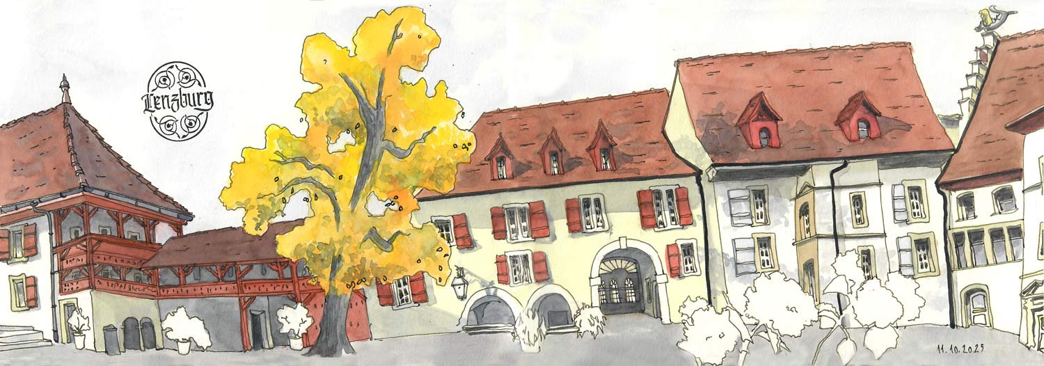 251011_Lenzburg-lo Sketchcrawl im Schloss Lenzburg Samstag, 11. Oktober 2025, 14.00 Uhr, im Schloss Auf unseren nächsten Sketchcrawl hat mich Thea Prado gebracht: Sie machet Freiwilligenarbeit im Schloss Lenzburg. Dort lädt das Schloss zum Zeichnen ein. Wir treffen uns um 14 Uhr im Schlosshof.