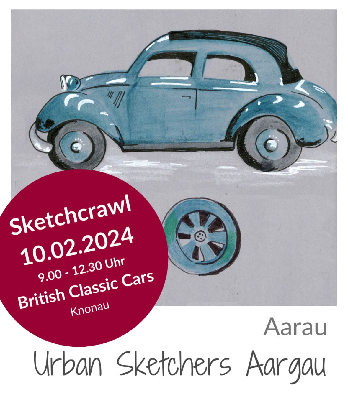 Sketchcrawl British cars Knonau urbansketchers Aargau
