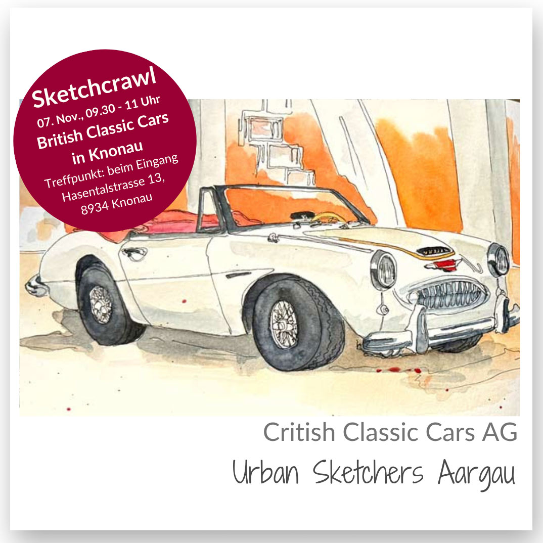 Critish-Classic-Cars-AG-q-lo Sketchcrawl der Aargauer Urban Sketchers bei British Classic Cars in Knonau