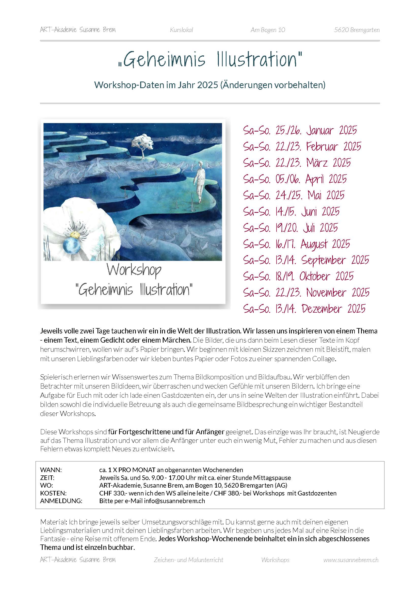 ART-Akademie Susanne Brem, Workshops Illustration, Geheimnis Illustration, Kreativ Wochenende, Zeichnen und Malen