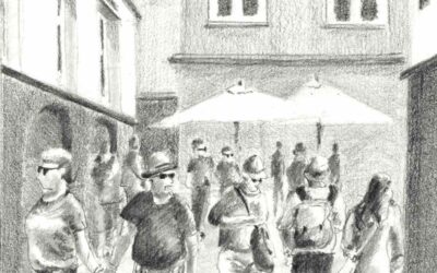 Menschen in der Fussgängerpassage zeichnen