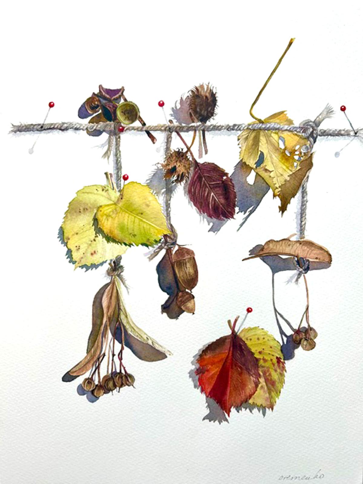 IMG_1967-Herbstblätter-lo Gastworkshop, Workshop, Aquarellworkshop Gastdozentin, Svetlana Eremenko-Wagener, Frankfurt, ArtAkademie, Bremgarten, Susanne Brem, realistische Aquarellmalerei