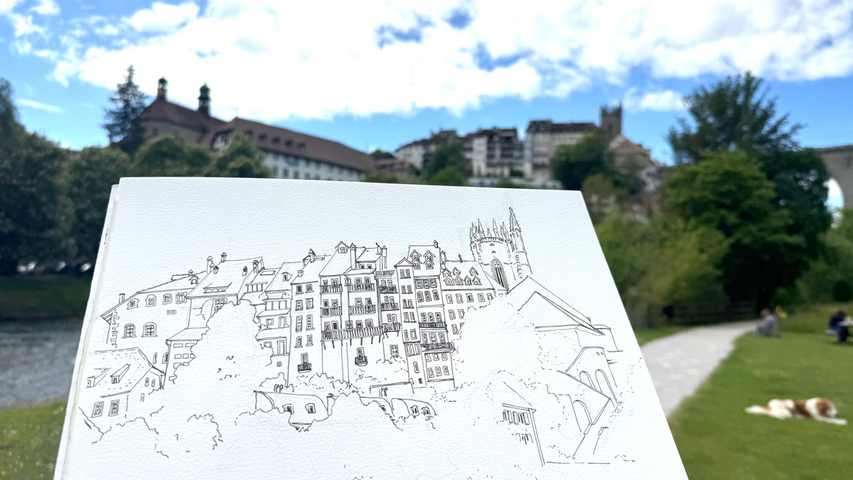 Malferien, Murten, Dreiseenland, Fribourg, Baumeler reisen, Urbansketching, susannebrem