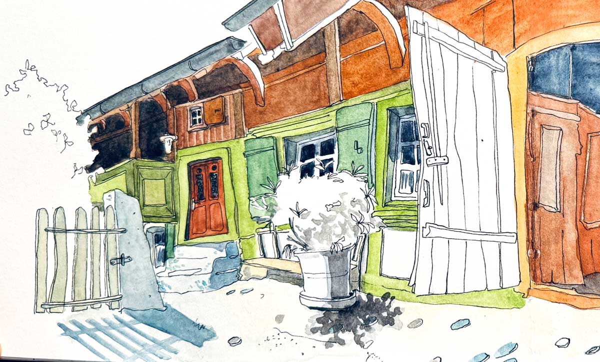 Reise mit Baumeler Reisen nach Murten, Urbansketching, Malferien, Kreativreise, Zeichnen unterwegs