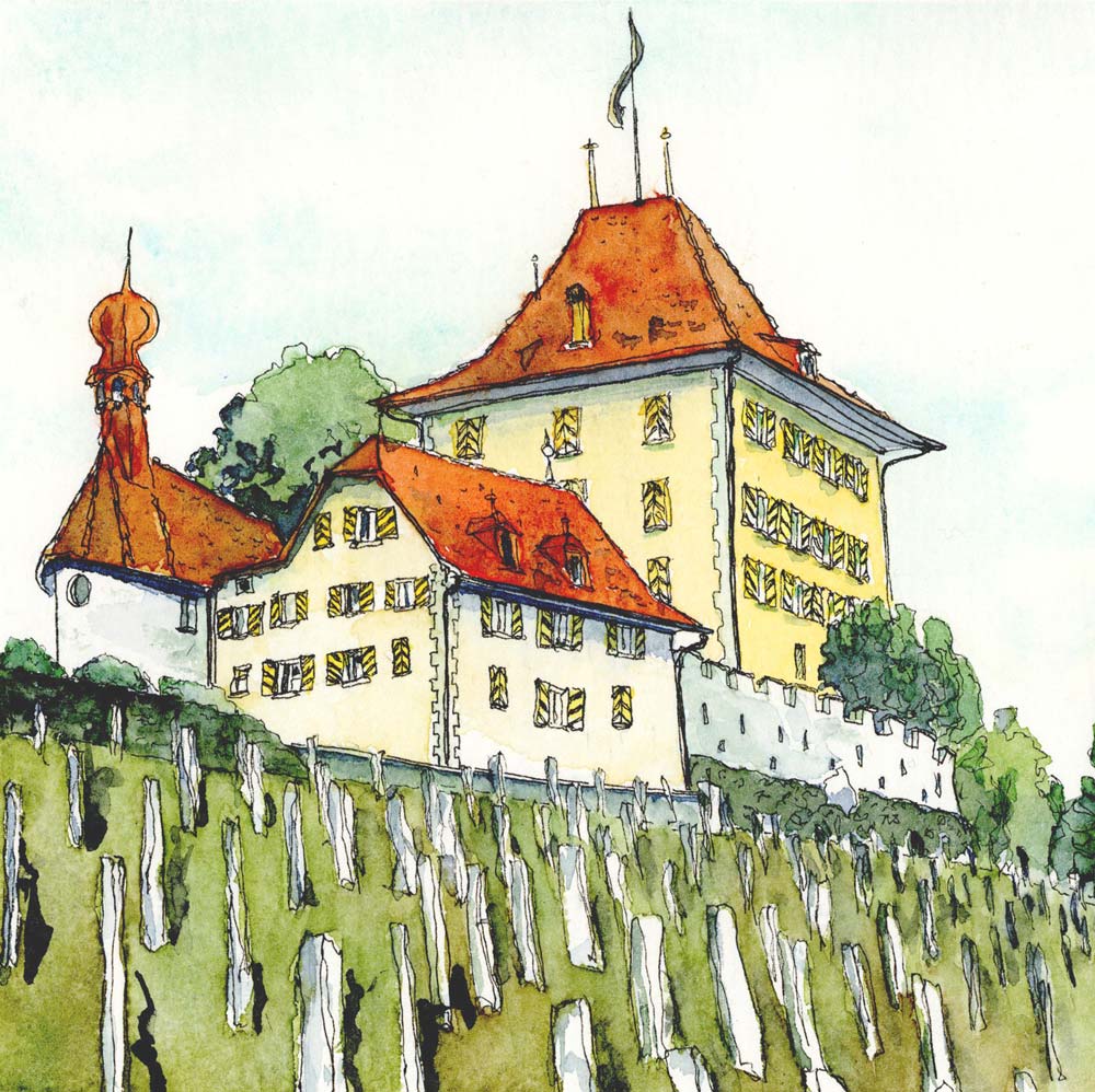 Schloss-Heidegg_Malreisen_Urban-Sketchen-mit-Baumeler-Reisen_Illustration-Susanne-Brem
