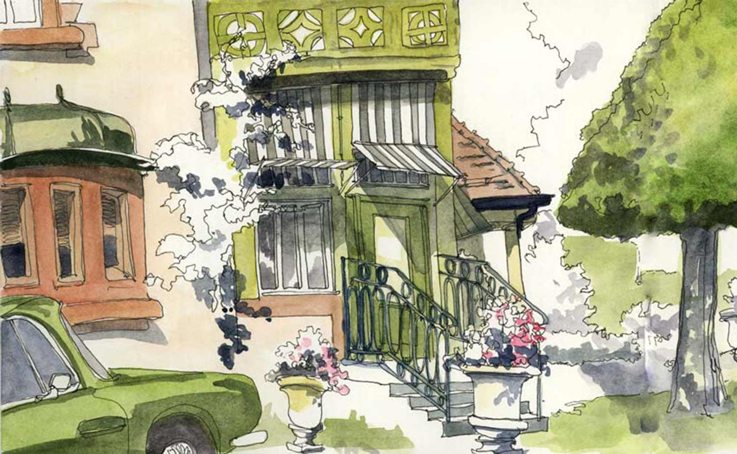 Sketchcrawl, Urban Sketching mit der Volkshochschule Wettingen im Park der Villa Langmatt.  