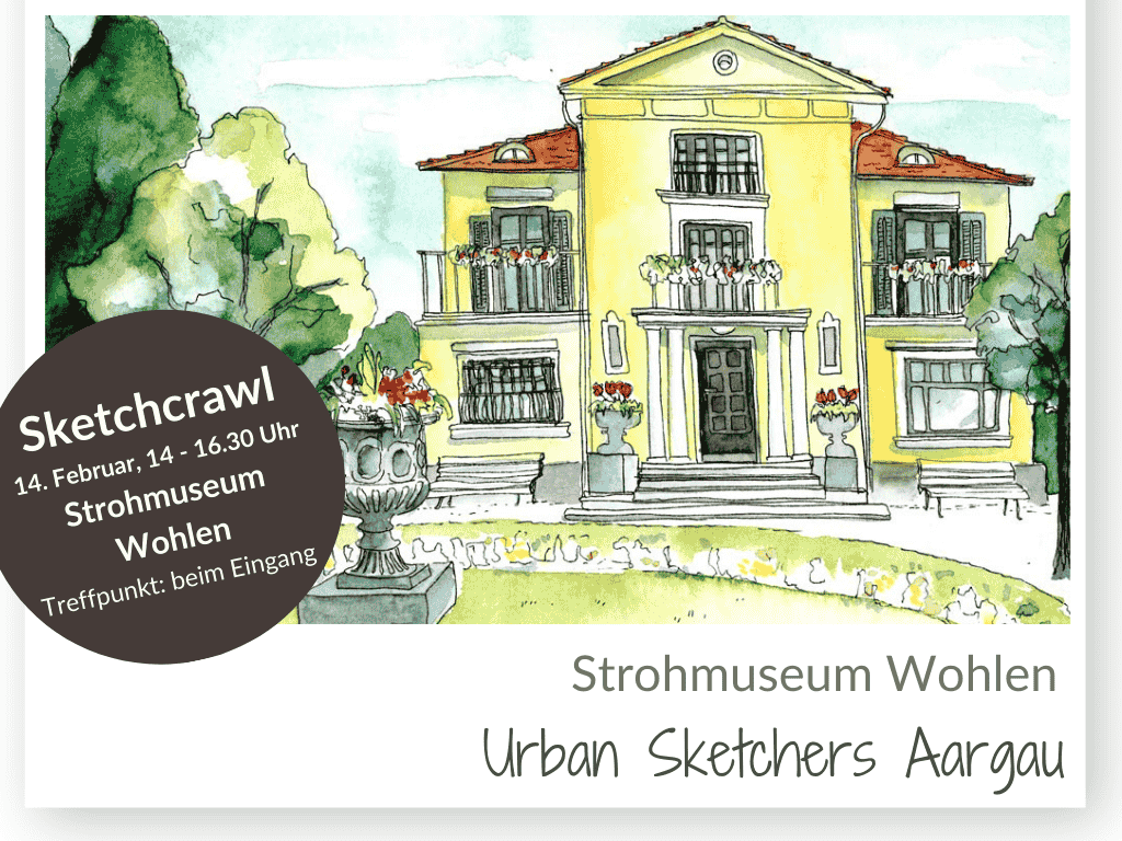 Skwtchcrawl im Strohmuseum Wohlen, Bünzstrasse 5, Urban Sketches Aargau, USK, Skizzenbuch