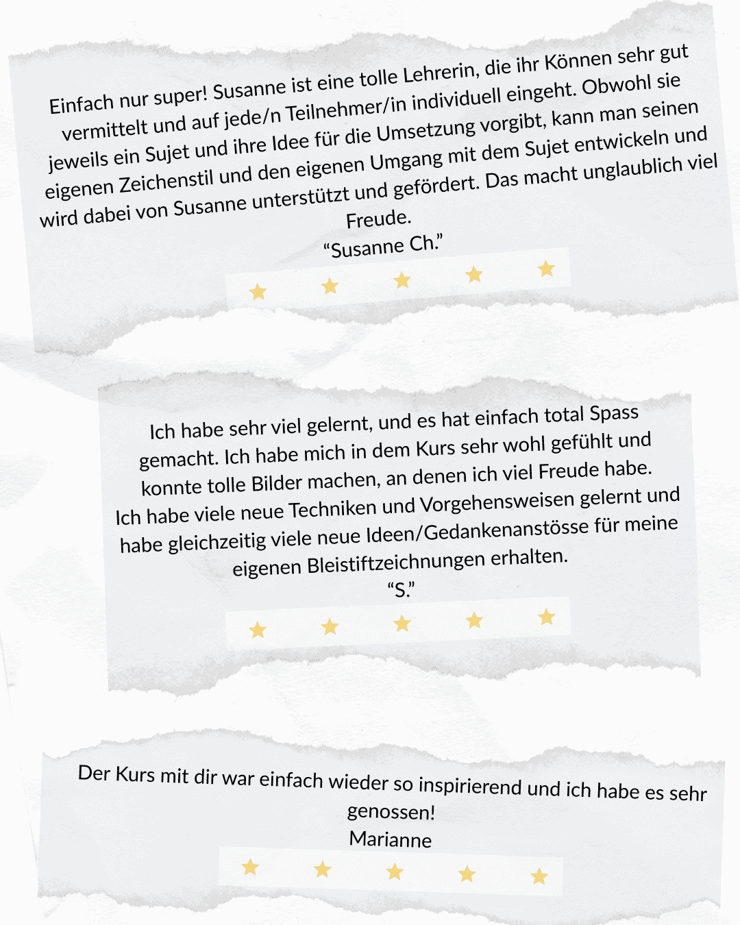 Testimonials, Zeichenkurse, Kurse, VHS, Volkshochschule, Workshops, Zeichnen Grundlagen, ART-Akademie Susanne Brem, Bremgarten