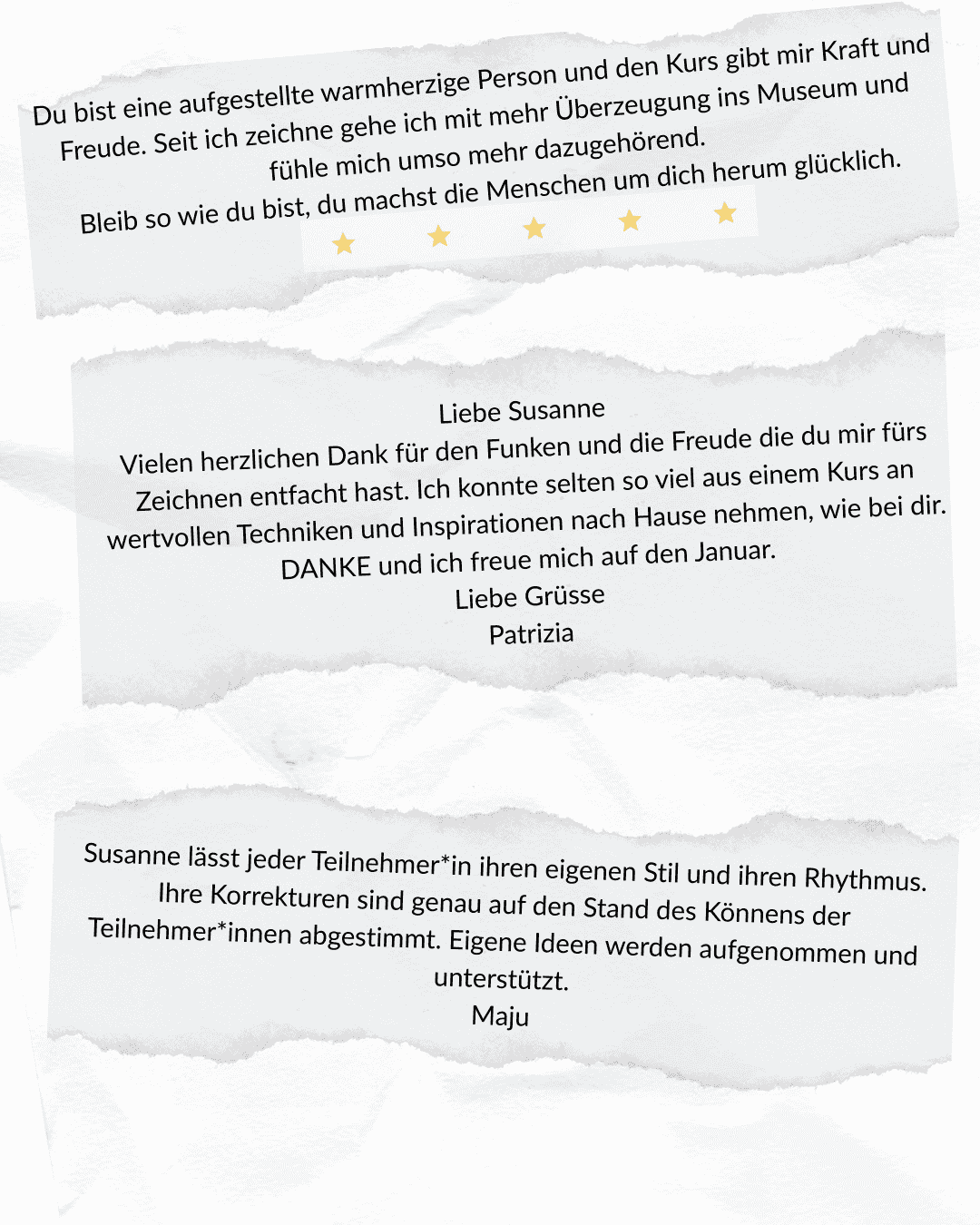 Testimonials, Zeichenkurse, Kurse, VHS, Volkshochschule, Workshops, Zeichnen Grundlagen, ART-Akademie Susanne Brem, Bremgarten