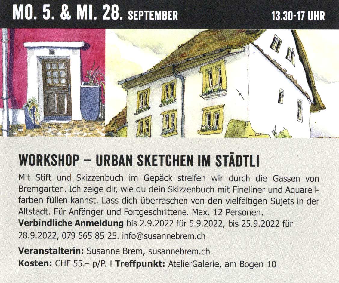 ArtWalk in Bremgarten kunstgalerie Workshops urban sketchen
